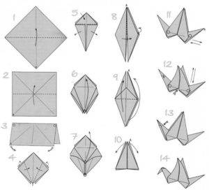 Оригами журавлик из бумаги своими руками